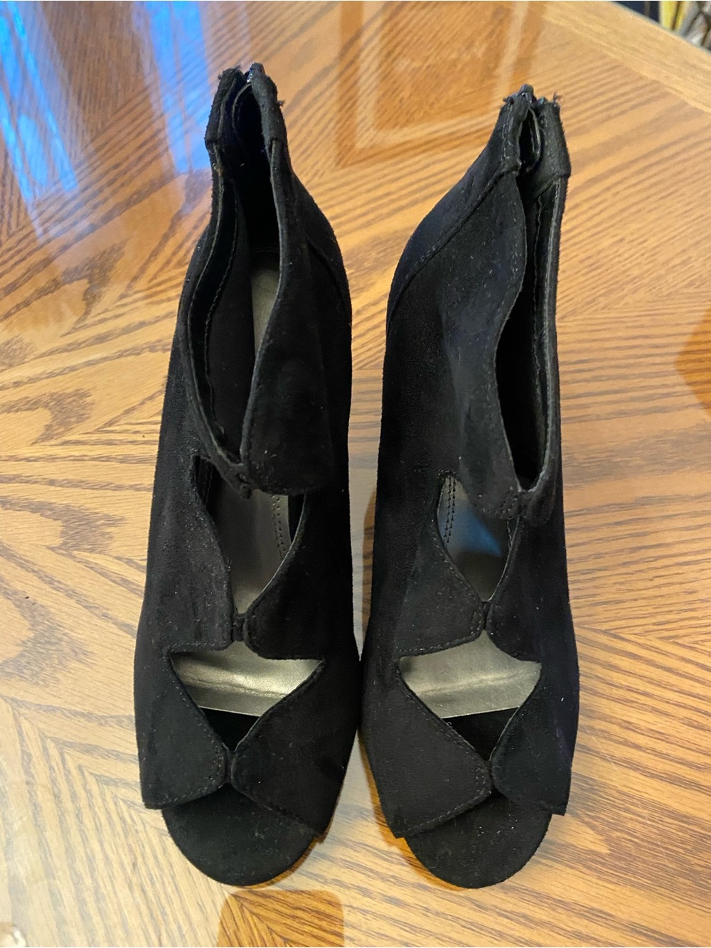Impo Black Suede Cutout Peep-Toe Heels